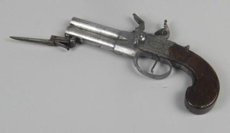 An early 19thC double barreled flintlock pistol