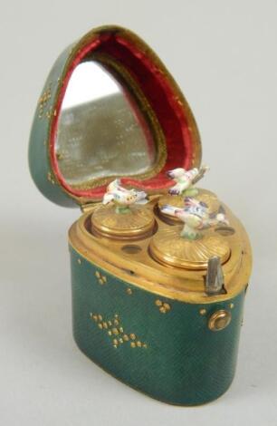 A 19thC French leather and gilt metal pique heart shaped necessaire