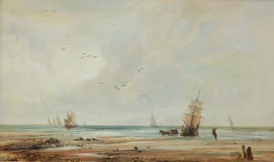 19thC British School. Masted ships off the coast