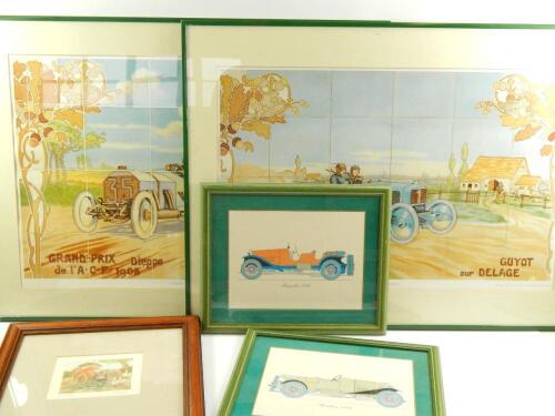 Five various automobile colour prints.