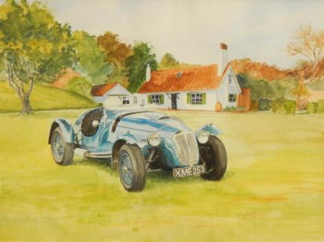 E. Scarborough. Three watercolours depicting vintage cars; Legonda KY02