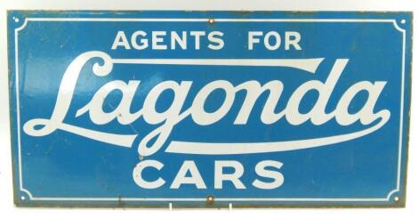 An Agents for Lagonda Cars enamel sign