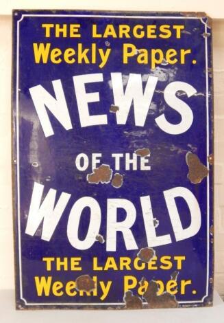 A News of the World enamel advertising sign