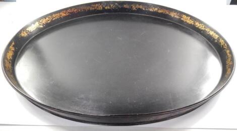 A Victorian oval galleried papier mache tray