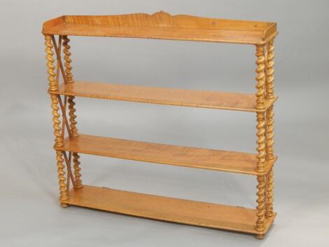 A Victorian satin birch wall shelf