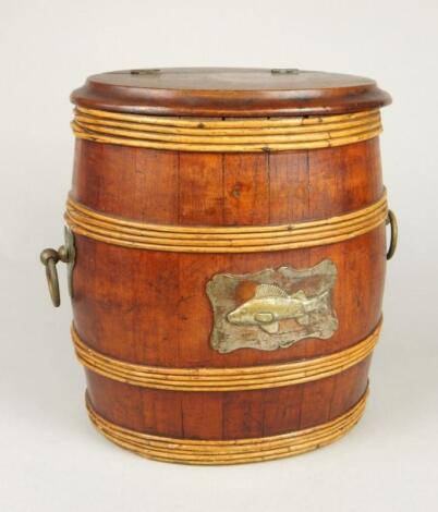 A late 18th/early 19thC coopered mahogany salt box or barrel
