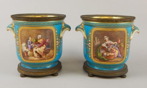 A pair of late 19thC Sevres style cache pots