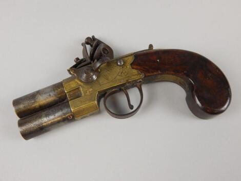 An early 19thC flintlock double barrel pistol