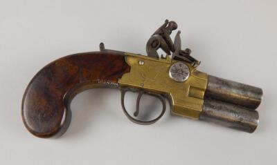 An early 19thC flintlock double barrel pistol - 2