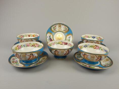 A set of five late Sevres porcelain bowls and matching plates
