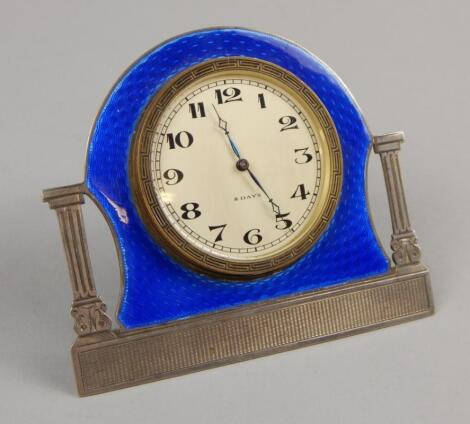 A George V silver and blue enamelled Boudoir clock