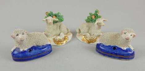 A pair of 19thC Samson porcelain sheep groups