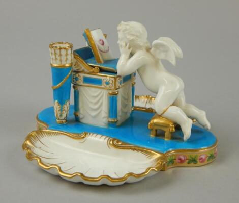 A late 19thC Minton inkwell