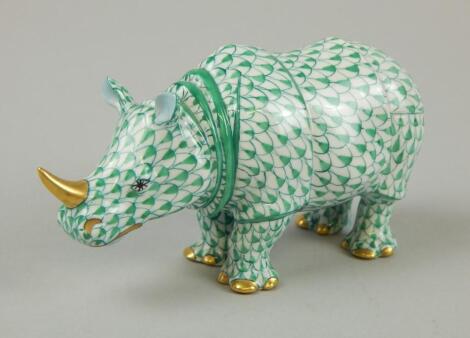 A Herend Hungary Asprey figure of a standing rhinoceros