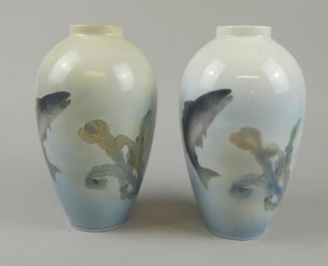 A near matching pair of Royal Copenhagen vases