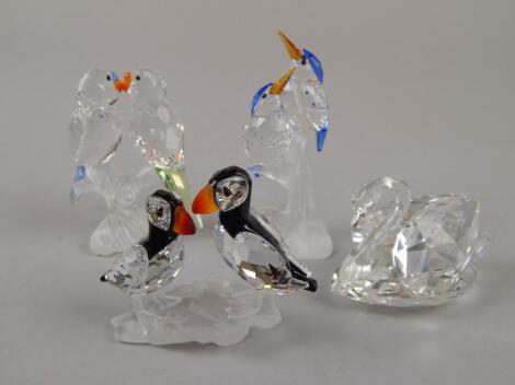 Various Swarovski and other figure groups of birds