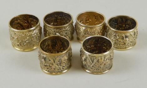 A set of six Victorian silver gilt napkin rings