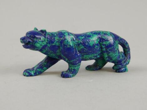 A carved blue/green hardstone leopard