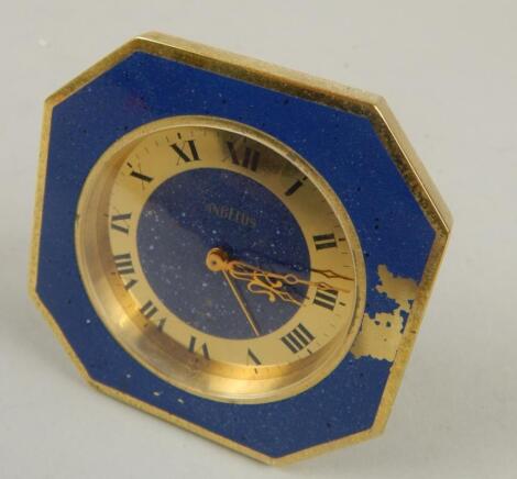 A 20thC Angelus gilt metal and enamel finish travel clock