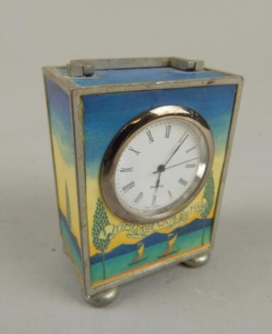 A Roger Lascelles Collection pewter cased travel clock