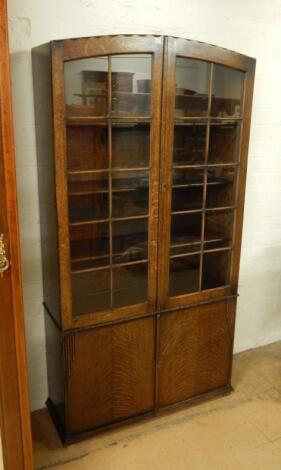 An oak Art Deco style bookcase or display cabinet