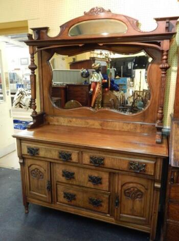 A late Victorian walnut Art Nouveau style sideboard