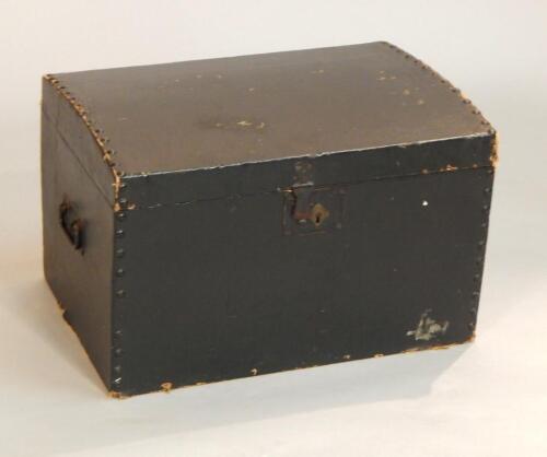 A Victorian ebonised canvas trunk