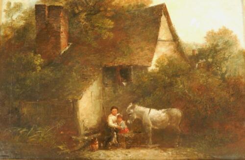 Edward Robert Smyth (1810-1899). Landscape with house - woman and child and a donkey