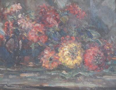 Manner of Sir Matthew Smith (1879-1959). Flowers in a pot and on a table