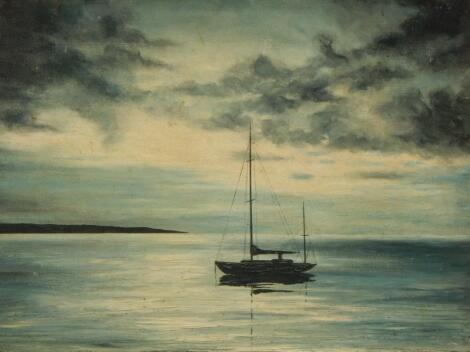 Robert Ixer (b. 1941). Sailing yacht at dusk