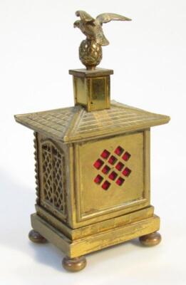 A mid-19thC brass house money box - 3