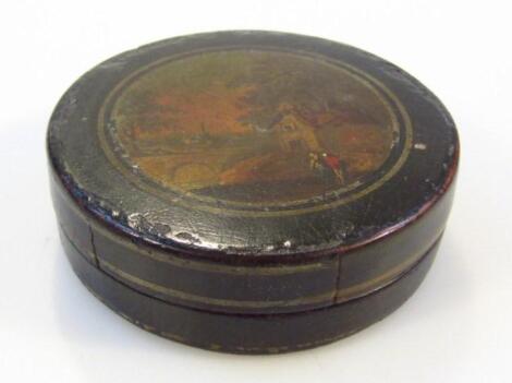 A mid-19thC ebonised papier maché gaming dice box