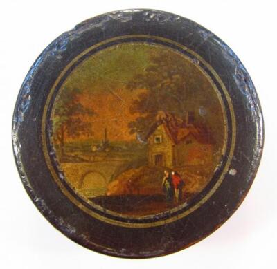 A mid-19thC ebonised papier maché gaming dice box - 2