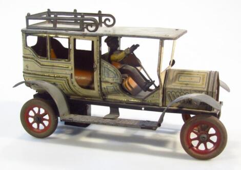 A 20thC German tin plate Landaulette clockwork car