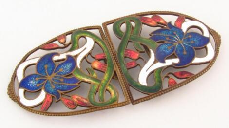 A pair of late 19thC enamel copper backed buckles