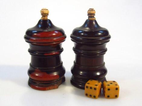 Two late 18thC stained rosewood dice shakers