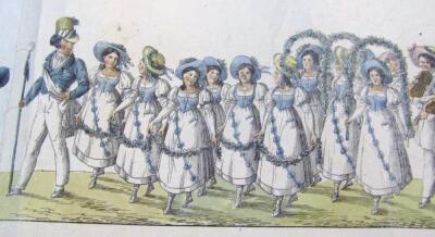 After Spengler. A late 19thC linen backed paper print of a marching procession of various soldiers e - 4