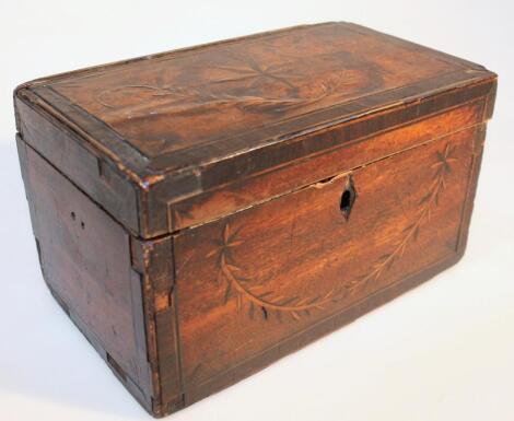 A George III mahogany painted and inlaid tea caddy