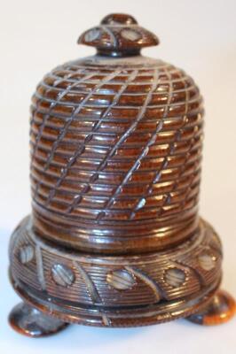 A 19thC polished hardwood beehive string box