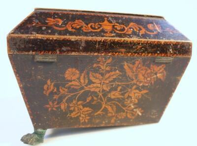 A Regency black lacquer tea caddy - 2