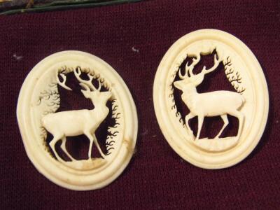 A matched set of four late 19thC carved bone ovals - 2