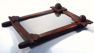 An early 20thC oak stained hardwood Black Forest style wall shelf and mirror - 2