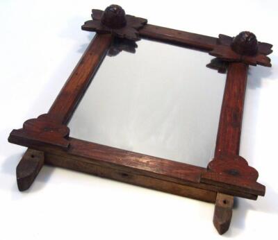 An early 20thC oak stained hardwood Black Forest style wall shelf and mirror - 3