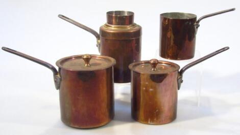 Various early 20thC miniature copper pans