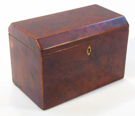 An early 19thC burr yew tea caddy