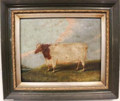 Early 19thC English Naive School. A short horned cow in a field - 2