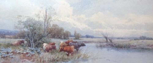 Tom Rawden (1842-1926). Cattle watering by a stream on a summer's day