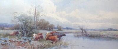 Tom Rawden (1842-1926). Cattle watering by a stream on a summer's day