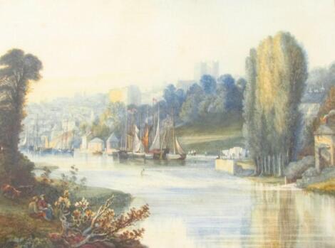 19thC English School. Townscape from river