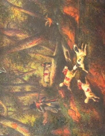 B Wardle (20thC School). Figure in a forest shooting ducks with dogs